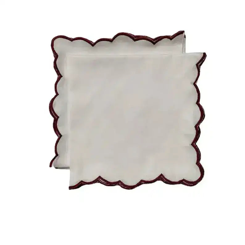 White Cotton Napkins with Embroidered Trim