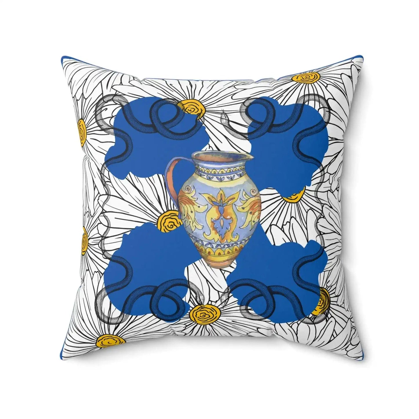 White Daisy Ladies in Blue Polyester Square Throw Pillow - MAIA HOMES