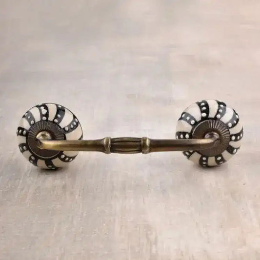 White dots on Black and Cream Ceramic Cabinet Handle Pulls - Set of 4 - MAIA HOMES