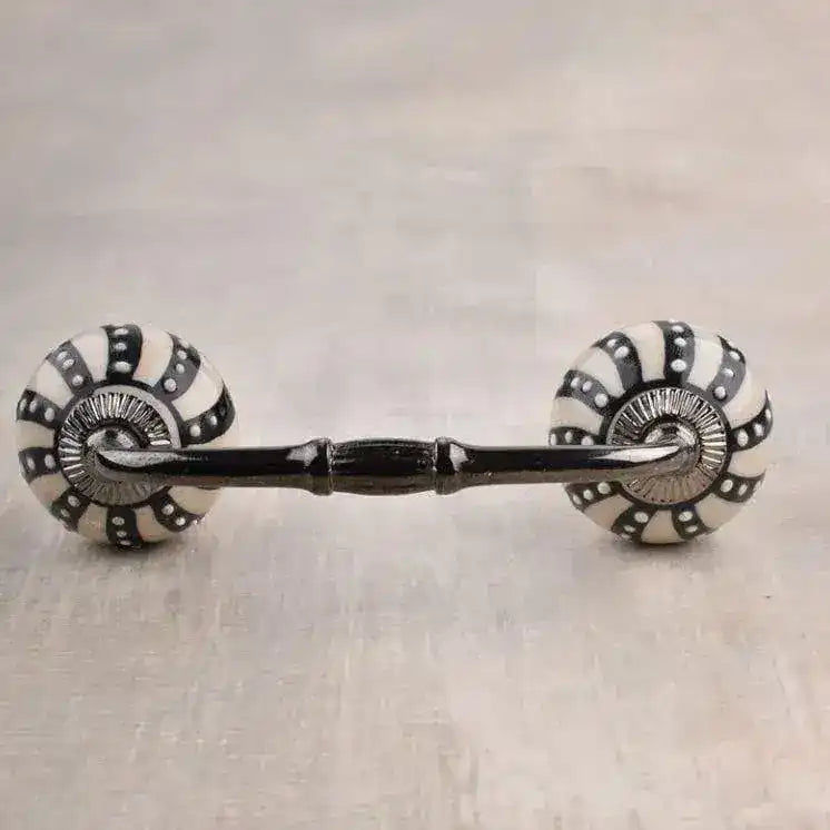 White dots on Black and Cream Ceramic Cabinet Handle Pulls - Set of 4 - MAIA HOMES