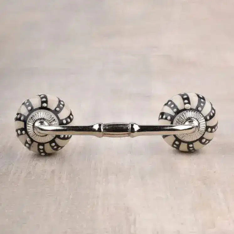 White dots on Black and Cream Ceramic Cabinet Handle Pulls - Set of 4 - MAIA HOMES