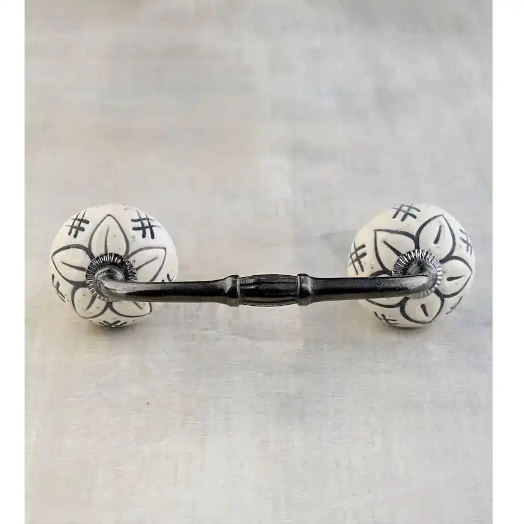 White Floral Round Ceramic Embossed Door Handles