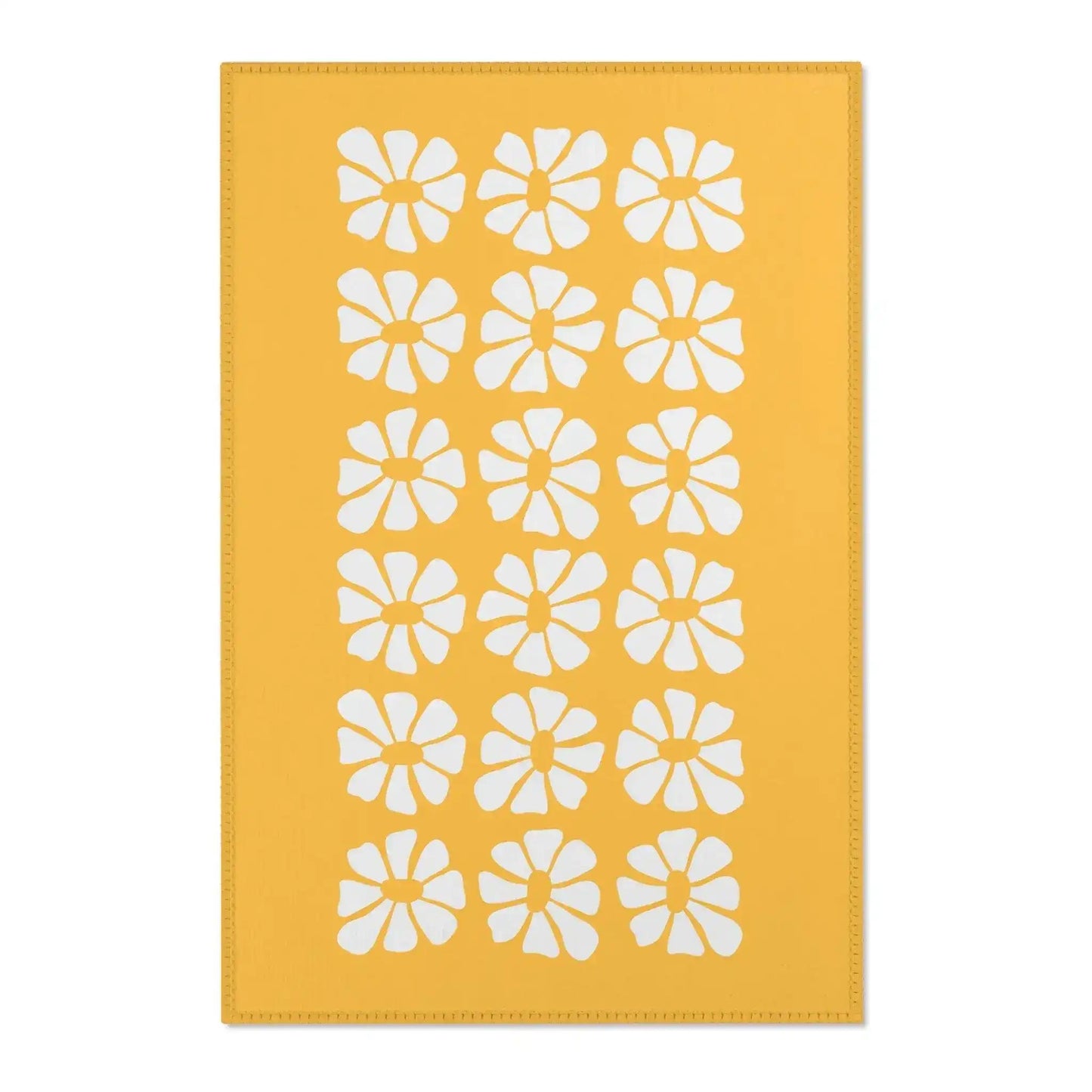 White Flowers Yellow Printed Area Rugs - MAIA HOMES
