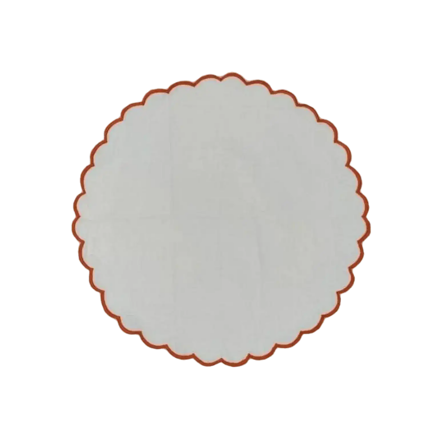 White Round Cotton Placemat and Napkin with Embroidered Border