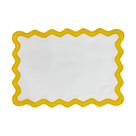 Yellow and White Scallop 100% Linen Placemat - Set of 4